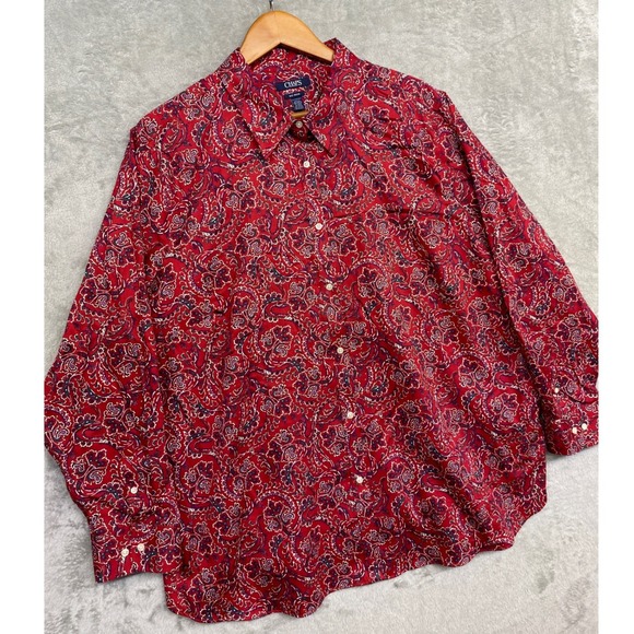 Chaps Tops - Chaps LS Button Down No Iron Red Paisley Cotton 3X Cottagecore Boho Americana